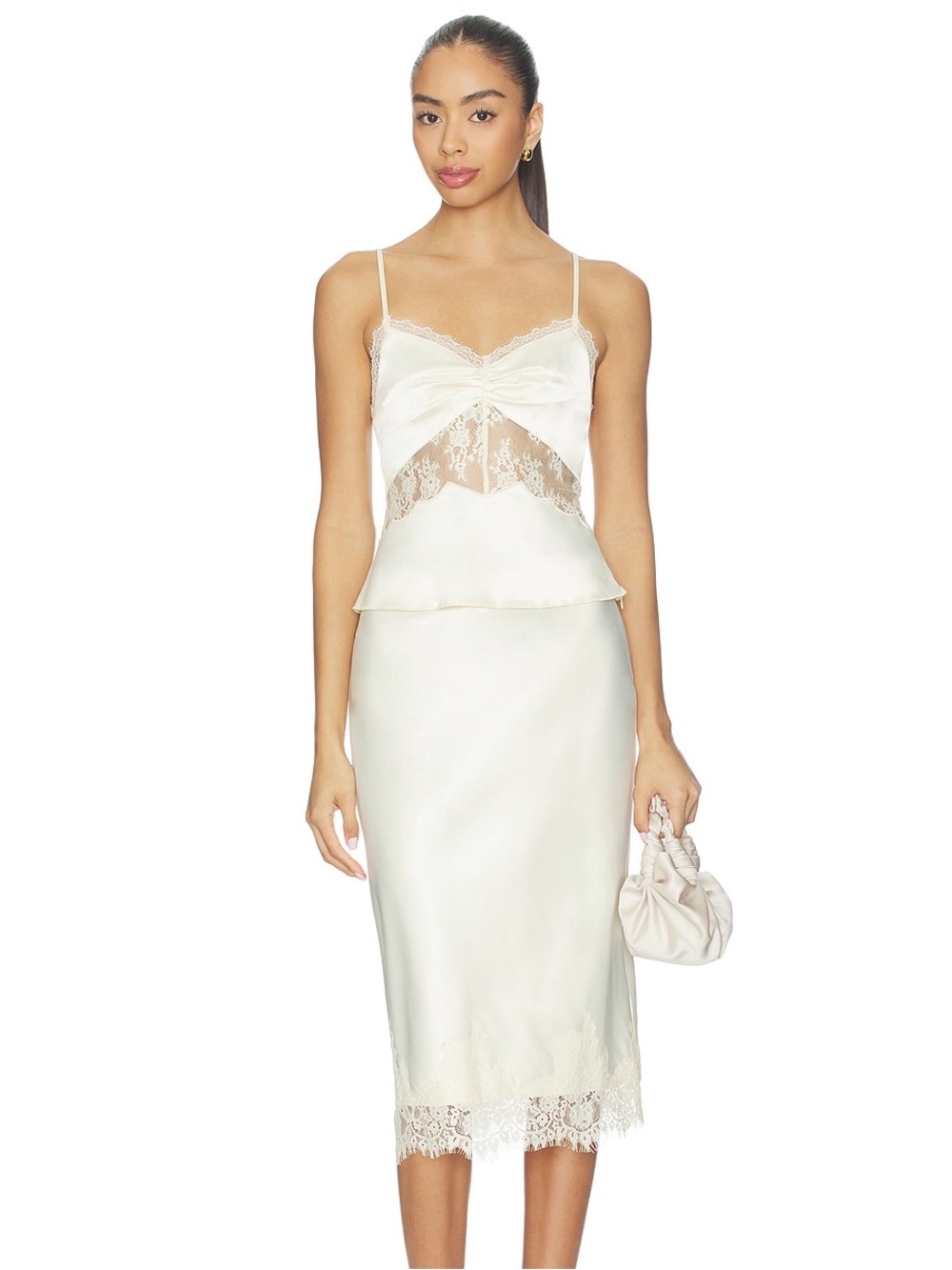 NWT More To Come Revolve Bethanie Cami Lace Top and Midi Skirt Set in Cream